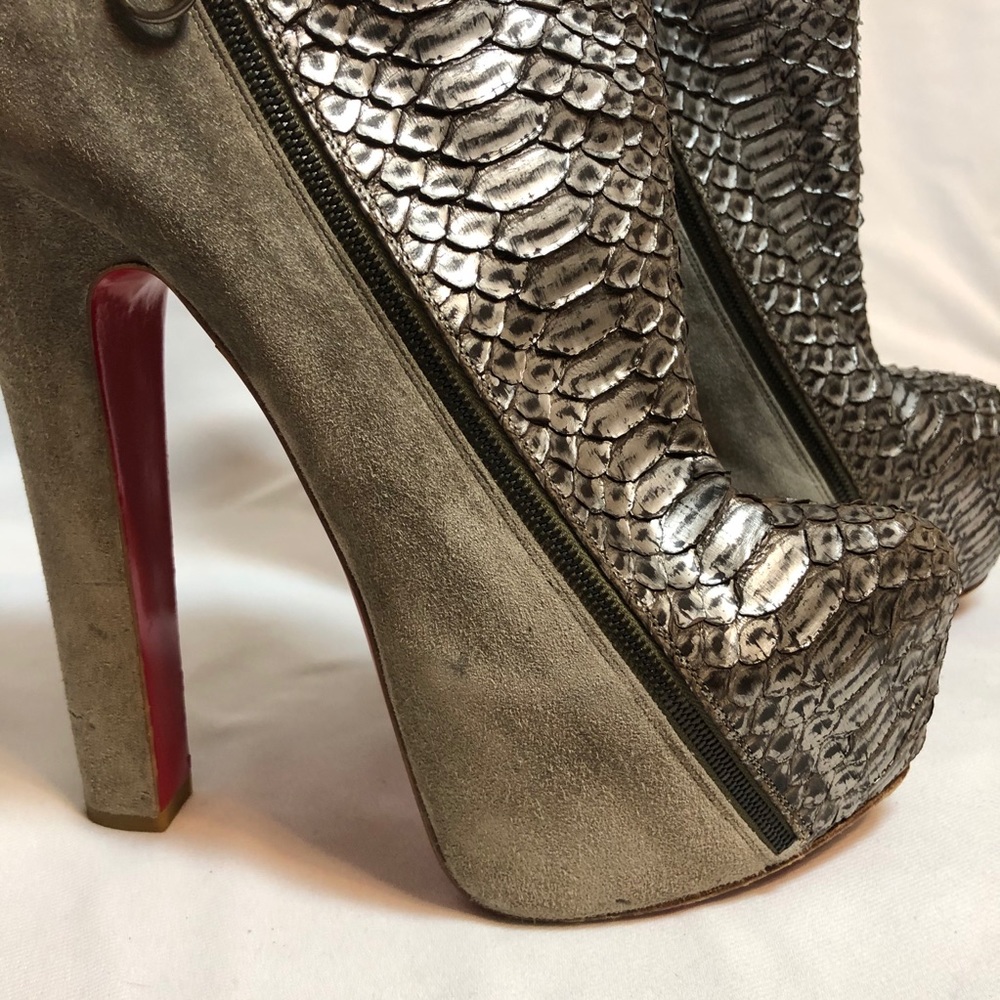 Christian Louboutin Python Suede Booties - image 2